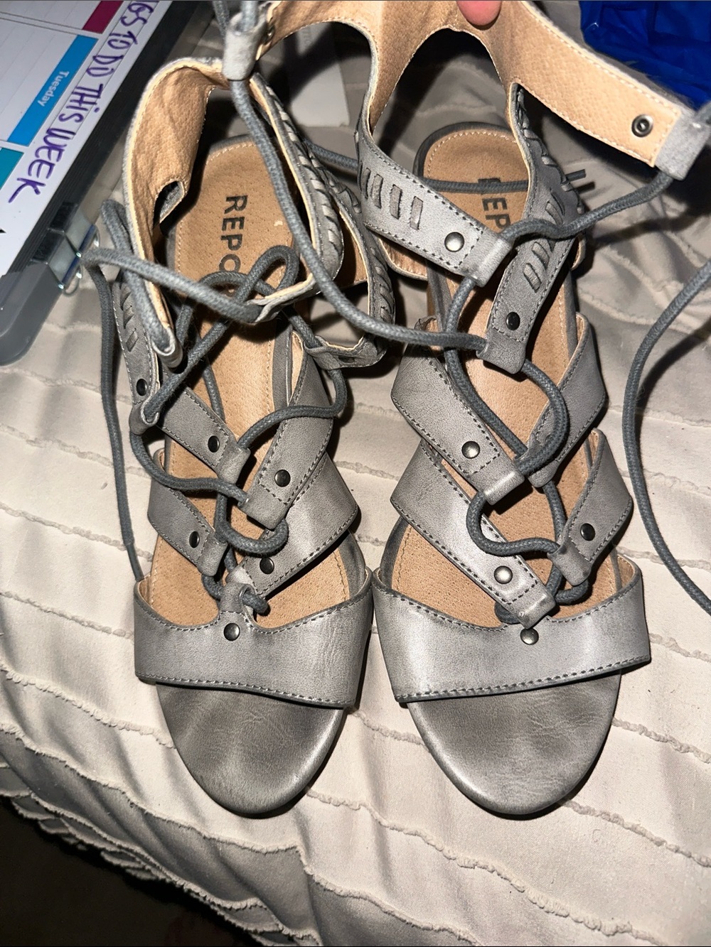 Toms Gray Lace-Up Wedge Sandals